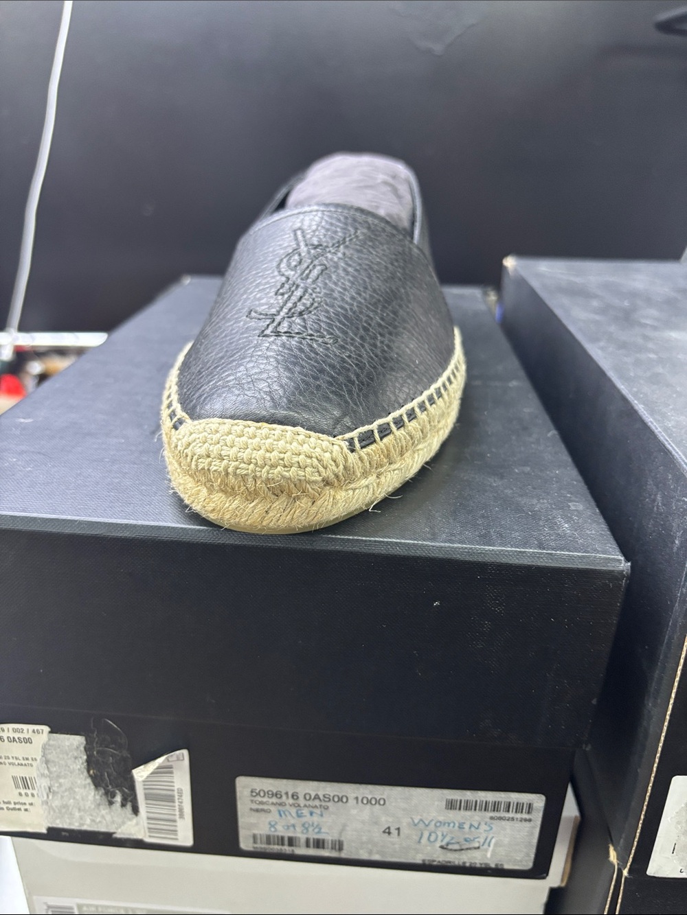 Black Leather Espadrille Slip-On Shoe
